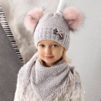 Detské čiapky zimné - dievčenské so šatkou - model - 2/713